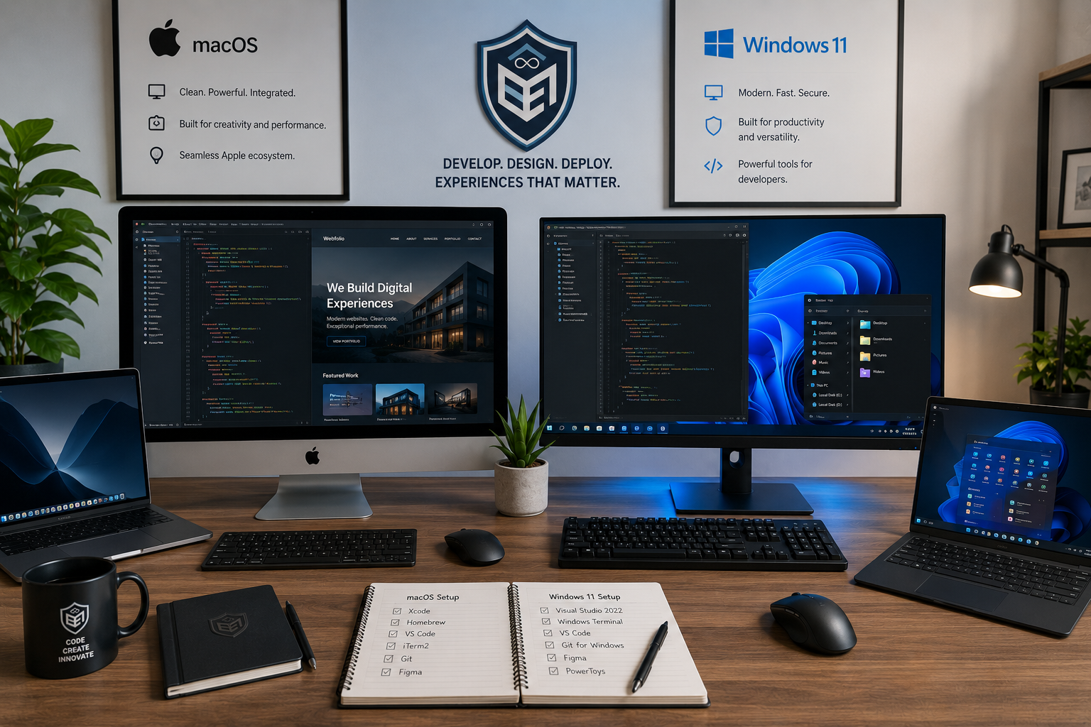Professional macOS and Windows 11 configuration workspace
